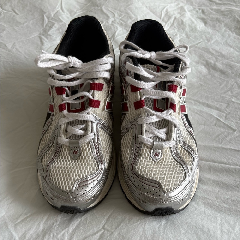 New Balance White and Burgundy Athletic Shoes
